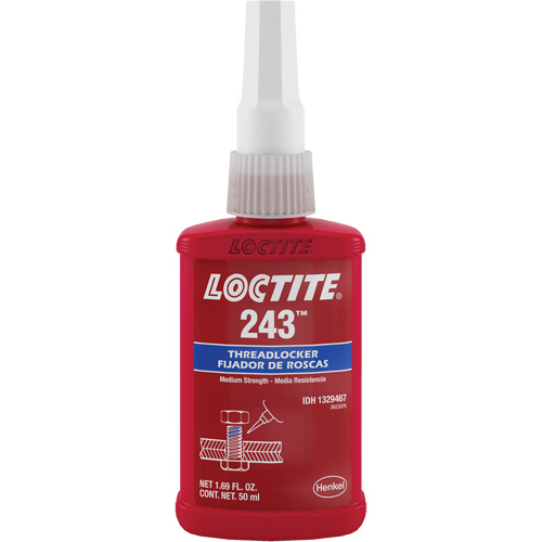Compos&eacute; de blocage 243 tol&eacute;rant &agrave; l'huile, Bleu, Moyen, 50 ml, Bouteille Distribution Industrielle GC