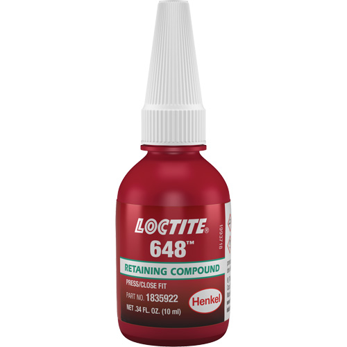 648 High Strength/Rapid Cure Retaining Compounds, 10 ml, Bottle, Green Distribution Industrielle GC