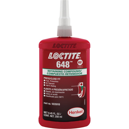 Loctite&reg; 648 Retaining Compound, 250 ml, Bottle, Green Distribution Industrielle GC