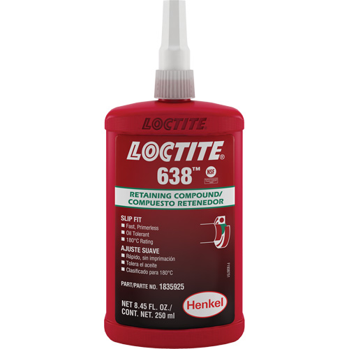 Compos&eacute; de retenue Loctite 638, 250 ml, Bouteille, Vert Distribution Industrielle GC