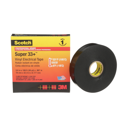 Ruban isolant en vinyle Super 33+ Scotch, 19 mm (3/4") x 33 m (108'), Noir, 7 mils Distribution Industrielle GC