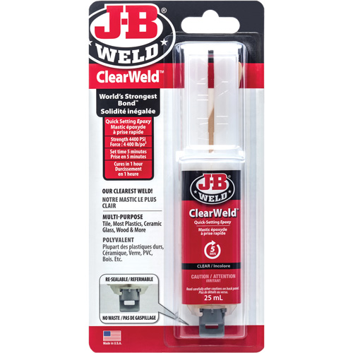 Adh&eacute;sif ClearWeld, 25 ml, Seringue, Deux composants, Transparent Distribution Industrielle GC