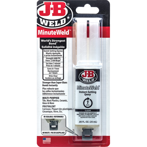 Adh&eacute;sif MinuteWeld, 25 ml, Seringue, Deux composants, Transparent Distribution Industrielle GC