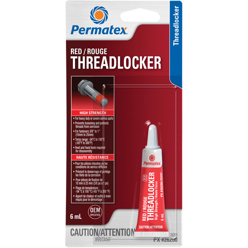 Permanent Strength Threadlocker, Red, High, 6 ml, Tube Distribution Industrielle GC