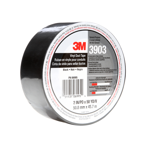 3903 Vinyl Duct Tape, 1245 mm (49") W x 46 m (151') L, 6.5 mils, Black Distribution Industrielle GC
