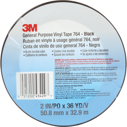 Ruban en vinyle pour travaux g&eacute;n&eacute;raux 764, 50,8 mm (2") la x 32,9 m (108') lo, 5 mils, Noir Distribution Industrielle GC