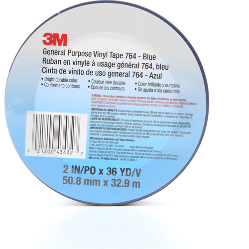 Ruban en vinyle pour travaux g&eacute;n&eacute;raux 764, 50,8 mm (2") la x 32,9 m (108') lo, 5 mils, Bleu Distribution Industrielle GC