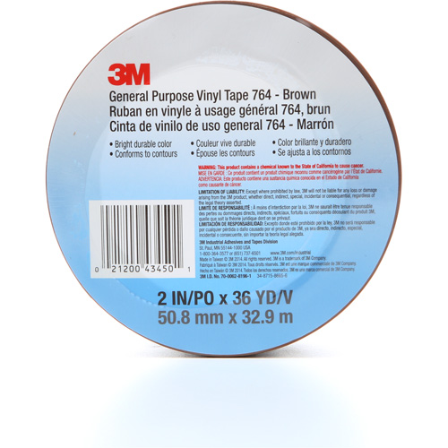 764 General-Purpose Vinyl Tape, 50.8 mm (2") W x 32.9 m (108') L, 5 mils, Brown Distribution Industrielle GC