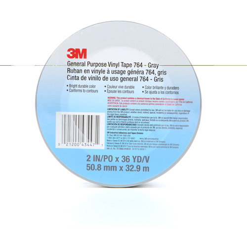 764 General-Purpose Vinyl Tape, 50.8 mm (2") W x 32.9 m (108') L, 5 mils, Grey Distribution Industrielle GC
