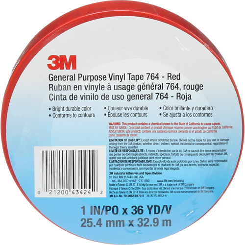 764 General-Purpose Vinyl Tape, 25.4 mm (1") W x 32.9 m (108') L, 5 mils, Red Distribution Industrielle GC