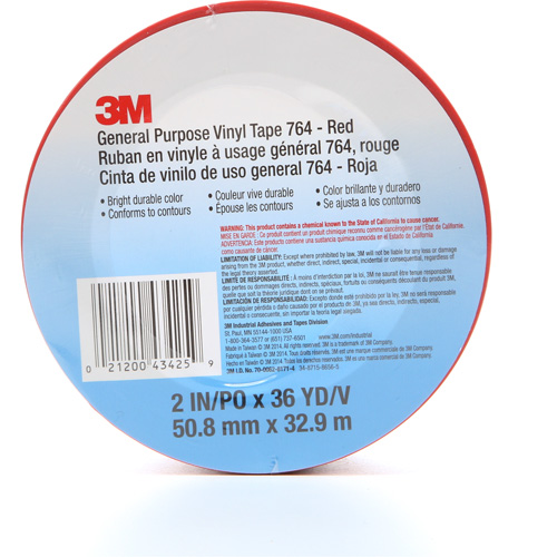 Ruban en vinyle pour travaux g&eacute;n&eacute;raux 764, 50,8 mm (2") la x 32,9 m (108') lo, 5 mils, Rouge Distribution Industrielle GC