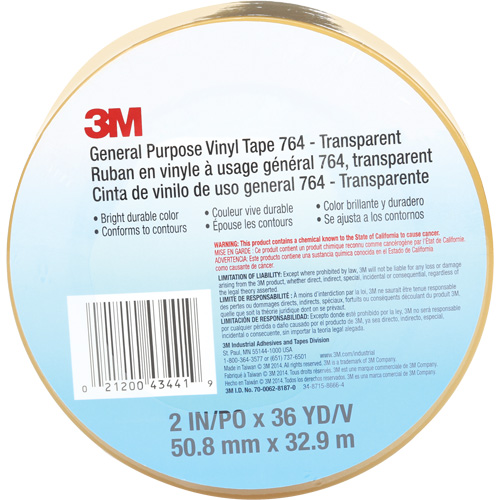 Ruban en vinyle pour travaux g&eacute;n&eacute;raux 764, 50,8 mm (2") la x 32,9 m (108') lo, 5 mils, Transparent Distribution Industrielle GC