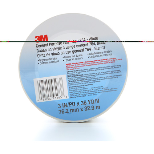 Ruban en vinyle pour travaux g&eacute;n&eacute;raux 764, 76 mm (3") la x 32,9 m (108') lo, 5 mils, Blanc Distribution Industrielle GC