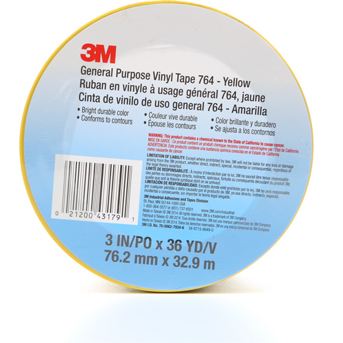 764 General-Purpose Vinyl Tape, 76 mm (3") W x 32.9 m (108') L, 5 mils, Yellow Distribution Industrielle GC