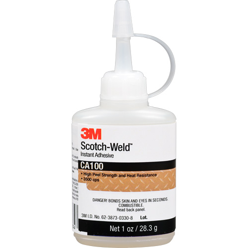 Adh&eacute;sif instantan&eacute; CA100 Scotch-Weld, Blanc cass&eacute;, Bouteille, 1 oz Distribution Industrielle GC