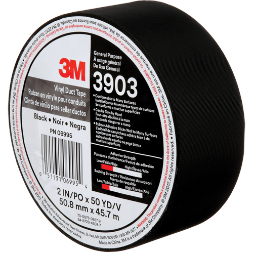 Rubans adh&eacute;sifs en vinyle 3903, 48 mm (2") la x 45 m (148') lo, 6,5 mils, Noir Distribution Industrielle GC