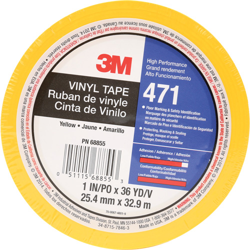 471 Vinyl Tape, 25.4 mm (1") W x 32.9 m (108') L, 5.2 mils, Yellow Distribution Industrielle GC