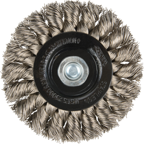 Brosses rotatives &agrave; fils nou&eacute;s - Brosse rotative &agrave; fils nou&eacute;s a/queue 1/4", Fils nou&eacute;s standards, Dia. 3", Fils 0,014", Acier inoxydable Distribution Industrielle GC