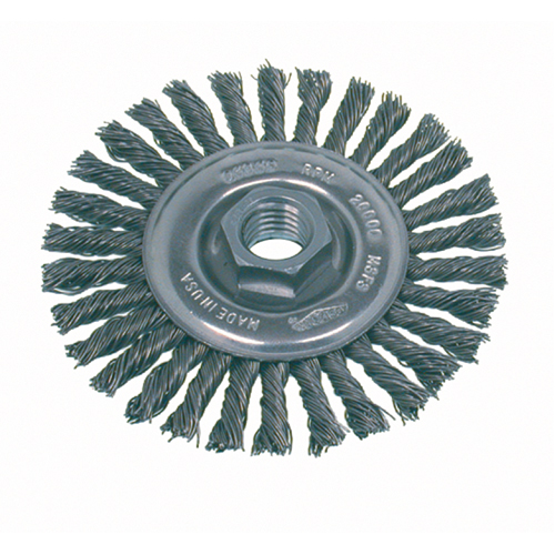 High Speed Small Grinder Stringer Bead Knot Wire Wheel Brush, 4" Dia., 0.02" Fill, 5/8"-11 Arbor, Steel Distribution Industrielle GC