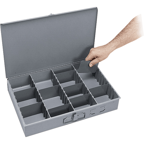 Boîtes &agrave; compartiments ajustables, Acier, Variable compartiments, 18" la x 12" p, 3" h, Gris Distribution Industrielle GC