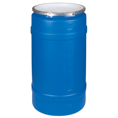 Barils en poly&eacute;thyl&egrave;ne, 30 gal. US (25 gal. imp.), Dessus ouvert, Bleu Distribution Industrielle GC