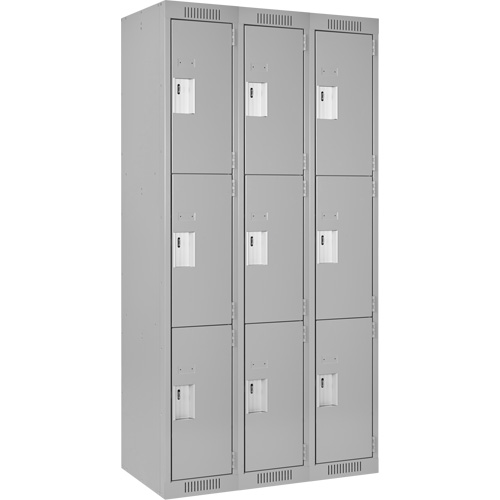 Clean Line Lockers, 3 -tier, Bank of 3, 36" x 18" x 72", Steel, Grey, Rivet (Assembled) Distribution Industrielle GC