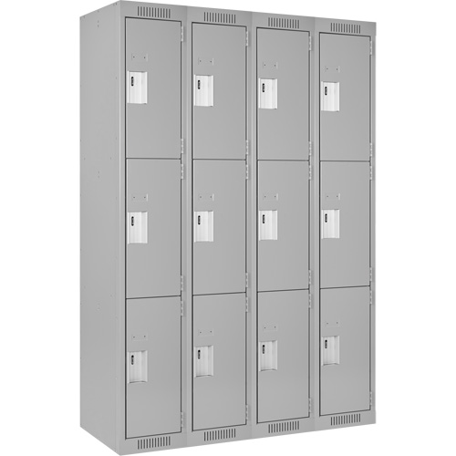 Clean Line Lockers, 3 -tier, Bank of 4, 48" x 18" x 72", Steel, Grey, Rivet (Assembled) Distribution Industrielle GC