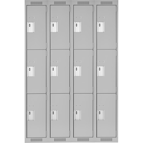 Clean Line Lockers, 3 -tier, Bank of 4, 48" x 18" x 72", Steel, Grey, Rivet (Assembled) Distribution Industrielle GC