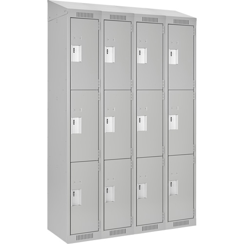 Casiers Clean Line, 3 niveaux, Bloc de 4, 48" x 18" x 78", Acier, Gris, Rivet (assembl&eacute;) Distribution Industrielle GC