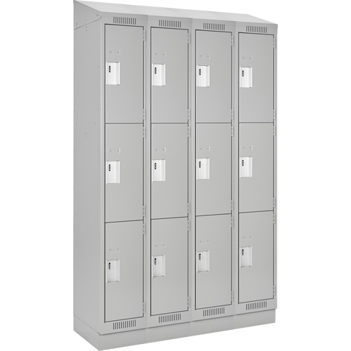 Casiers Clean Line, 3 niveaux, Bloc de 4, 48" x 18" x 82", Acier, Gris, Rivet (assembl&eacute;) Distribution Industrielle GC