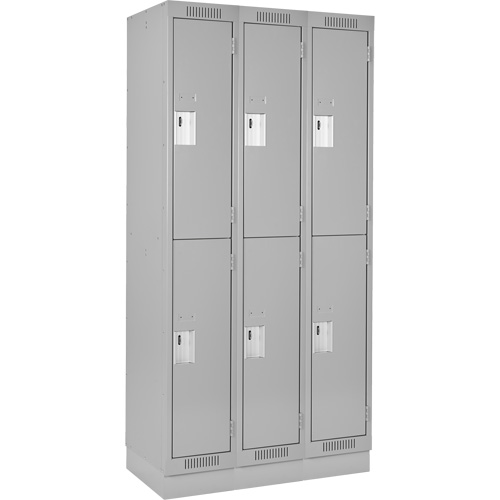Casiers Clean Line, 2 niveaux, Bloc de 3, 36" x 18" x 76", Acier, Gris, Rivet (assembl&eacute;) Distribution Industrielle GC