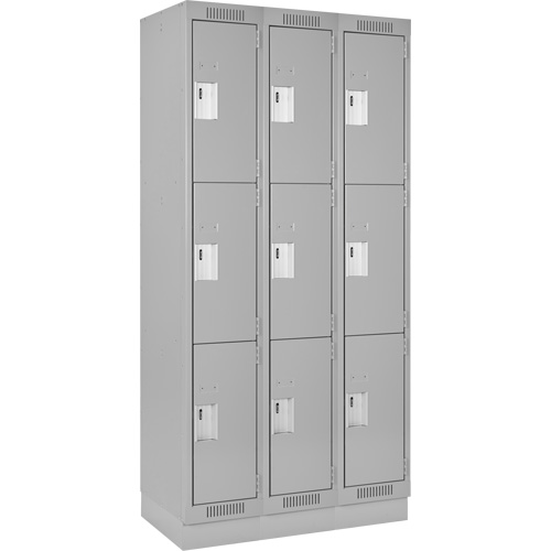 Clean Line Lockers, 3 -tier, Bank of 3, 36" x 18" x 76", Steel, Grey, Rivet (Assembled) Distribution Industrielle GC