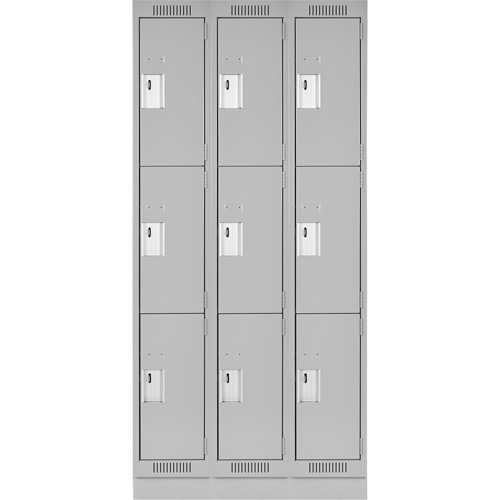 Clean Line Lockers, 3 -tier, Bank of 3, 36" x 18" x 76", Steel, Grey, Rivet (Assembled) Distribution Industrielle GC