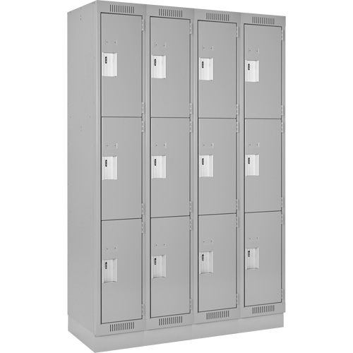 Casiers Clean Line, 3 niveaux, Bloc de 4, 48" x 18" x 76", Acier, Gris, Rivet (assembl&eacute;) Distribution Industrielle GC