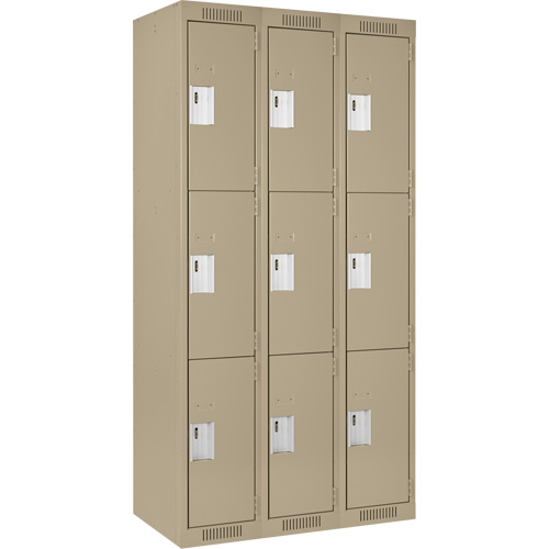 Clean Line Lockers, 3 -tier, Bank of 3, 36" x 18" x 72", Steel, Beige, Rivet (Assembled) Distribution Industrielle GC