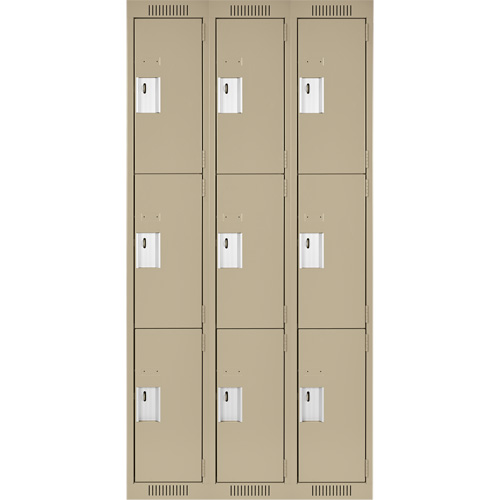 Clean Line Lockers, 3 -tier, Bank of 3, 36" x 18" x 72", Steel, Beige, Rivet (Assembled) Distribution Industrielle GC