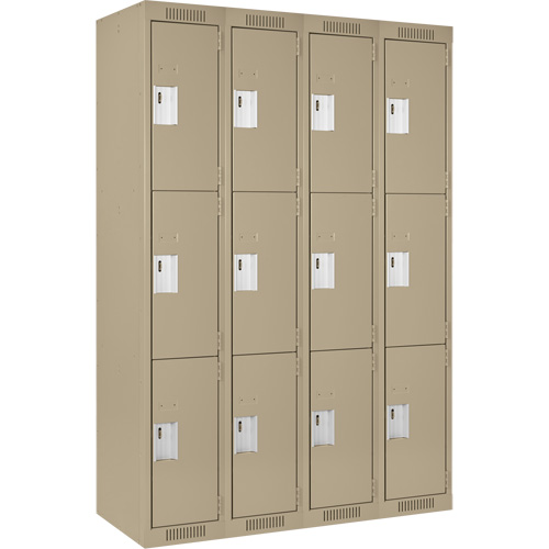 Clean Line Lockers, 3 -tier, Bank of 4, 48" x 18" x 72", Steel, Beige, Rivet (Assembled) Distribution Industrielle GC
