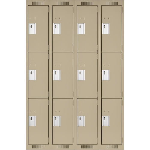 Clean Line Lockers, 3 -tier, Bank of 4, 48" x 18" x 72", Steel, Beige, Rivet (Assembled) Distribution Industrielle GC