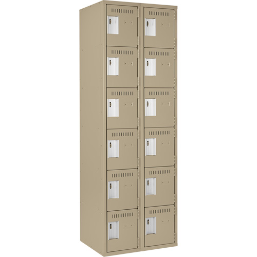 Clean Line Lockerette, 6 -tier, Bank of 2, 24" x 18" x 72", Steel, Beige, Rivet (Assembled) Distribution Industrielle GC