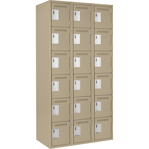 Clean Line Lockerette, 6 -tier, Bank of 3, 36" x 18" x 72", Steel, Beige, Rivet (Assembled) Distribution Industrielle GC