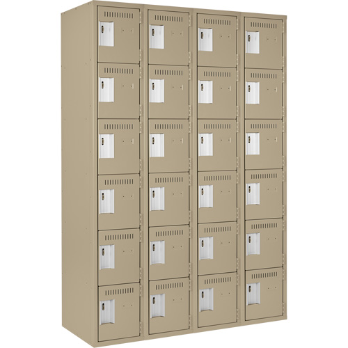 Clean Line Lockerette, 6 -tier, Bank of 4, 48" x 18" x 72", Steel, Beige, Rivet (Assembled) Distribution Industrielle GC
