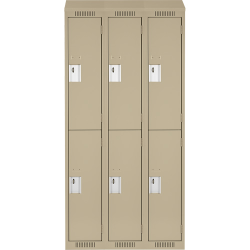 Casiers Clean Line, 2 niveaux, Bloc de 3, 36" x 18" x 78", Acier, Beige, Rivet (assembl&eacute;) Distribution Industrielle GC