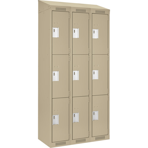 Clean Line Lockers, 3 -tier, Bank of 3, 36" x 18" x 78", Steel, Beige, Rivet (Assembled) Distribution Industrielle GC