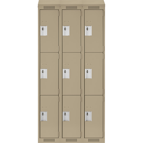Clean Line Lockers, 3 -tier, Bank of 3, 36" x 18" x 78", Steel, Beige, Rivet (Assembled) Distribution Industrielle GC