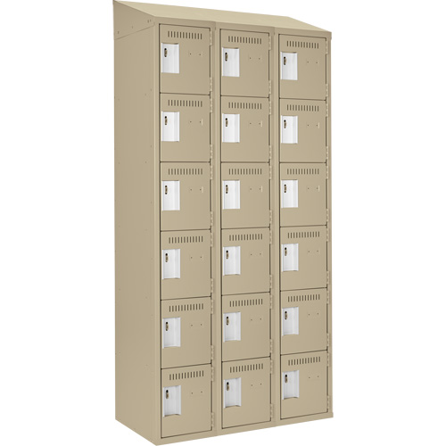 Petits casiers Clean Line, 6 niveaux, Bloc de 3, 36" x 18" x 78", Acier, Beige, Rivet (assembl&eacute;) Distribution Industrielle GC