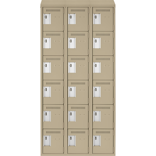 Petits casiers Clean Line, 6 niveaux, Bloc de 3, 36" x 18" x 78", Acier, Beige, Rivet (assembl&eacute;) Distribution Industrielle GC