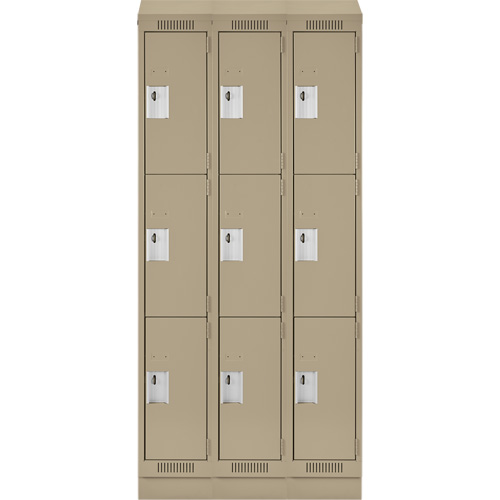 Casiers Clean Line, 3 niveaux, Bloc de 3, 36" x 18" x 82", Acier, Beige, Rivet (assembl&eacute;) Distribution Industrielle GC