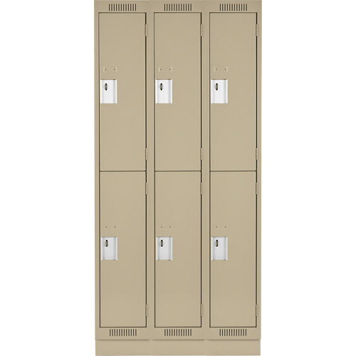 Casiers Clean Line, 2 niveaux, Bloc de 3, 36" x 18" x 76", Acier, Beige, Rivet (assembl&eacute;) Distribution Industrielle GC