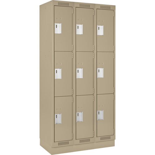 Casiers Clean Line, 3 niveaux, Bloc de 3, 36" x 18" x 76", Acier, Beige, Rivet (assembl&eacute;) Distribution Industrielle GC