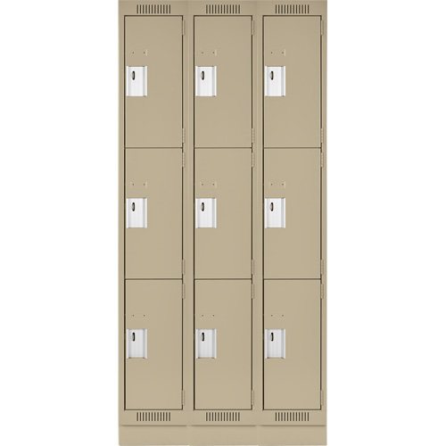 Casiers Clean Line, 3 niveaux, Bloc de 3, 36" x 18" x 76", Acier, Beige, Rivet (assembl&eacute;) Distribution Industrielle GC